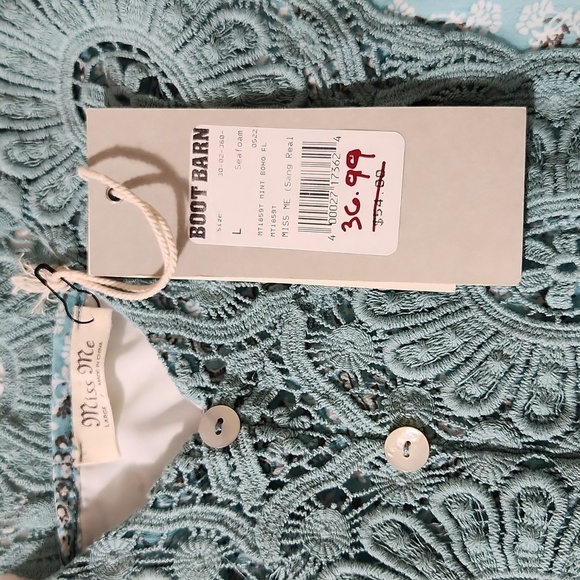 Miss Me SZ L Seafoam Green Floral Strap Lace Ruffle Hem Sleeveless Cami Top Boho - Picture 14 of 15